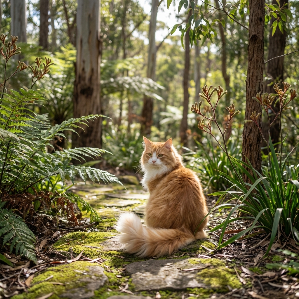 Fluffy cat in an Australian garden - The Best Cats in AU
